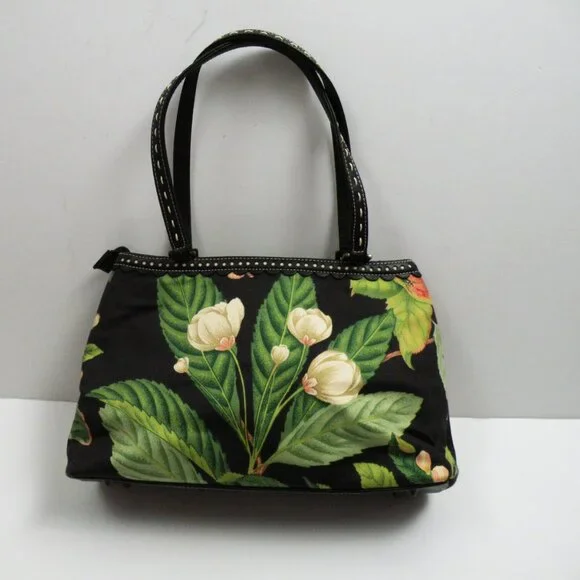 Vintage Isabella Fiore Cherry and Floral Beaded Topstitched Black Leather Bag - Picture 3 of 7